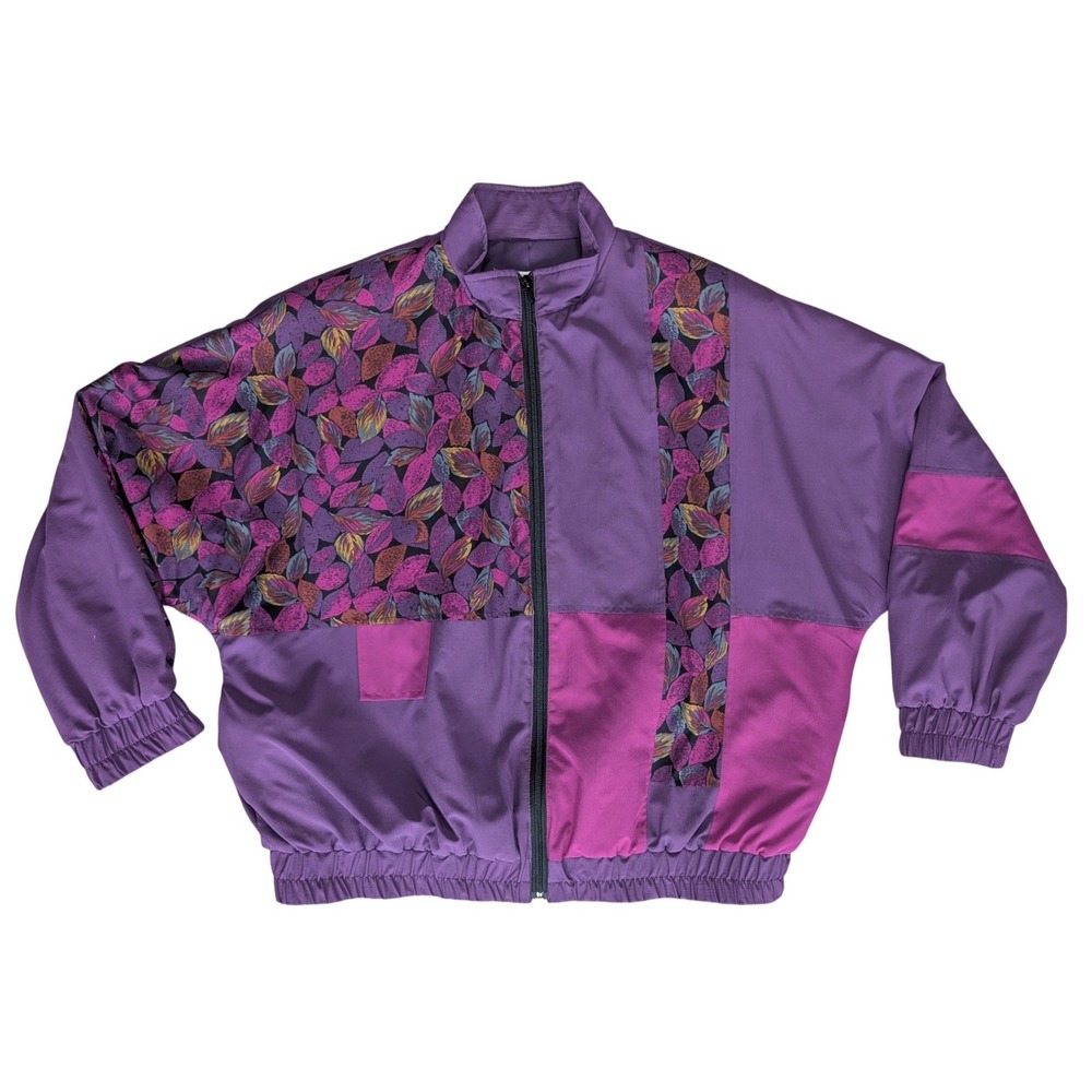 90s Vintage Purple Magenta Jacket Fashion Gallery Size 14 Zip Up Shoulder Pad‎
